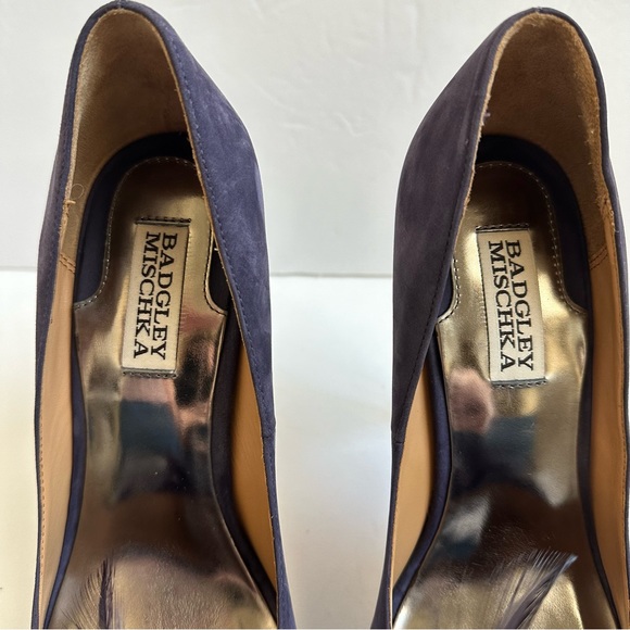 Badgley Mischka Ginnie Purple Suede Peep Toe Feather Heel Pump 8 - Picture 11 of 15
